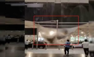 A part of the roof collapses at Delhi Airport after heavy rains